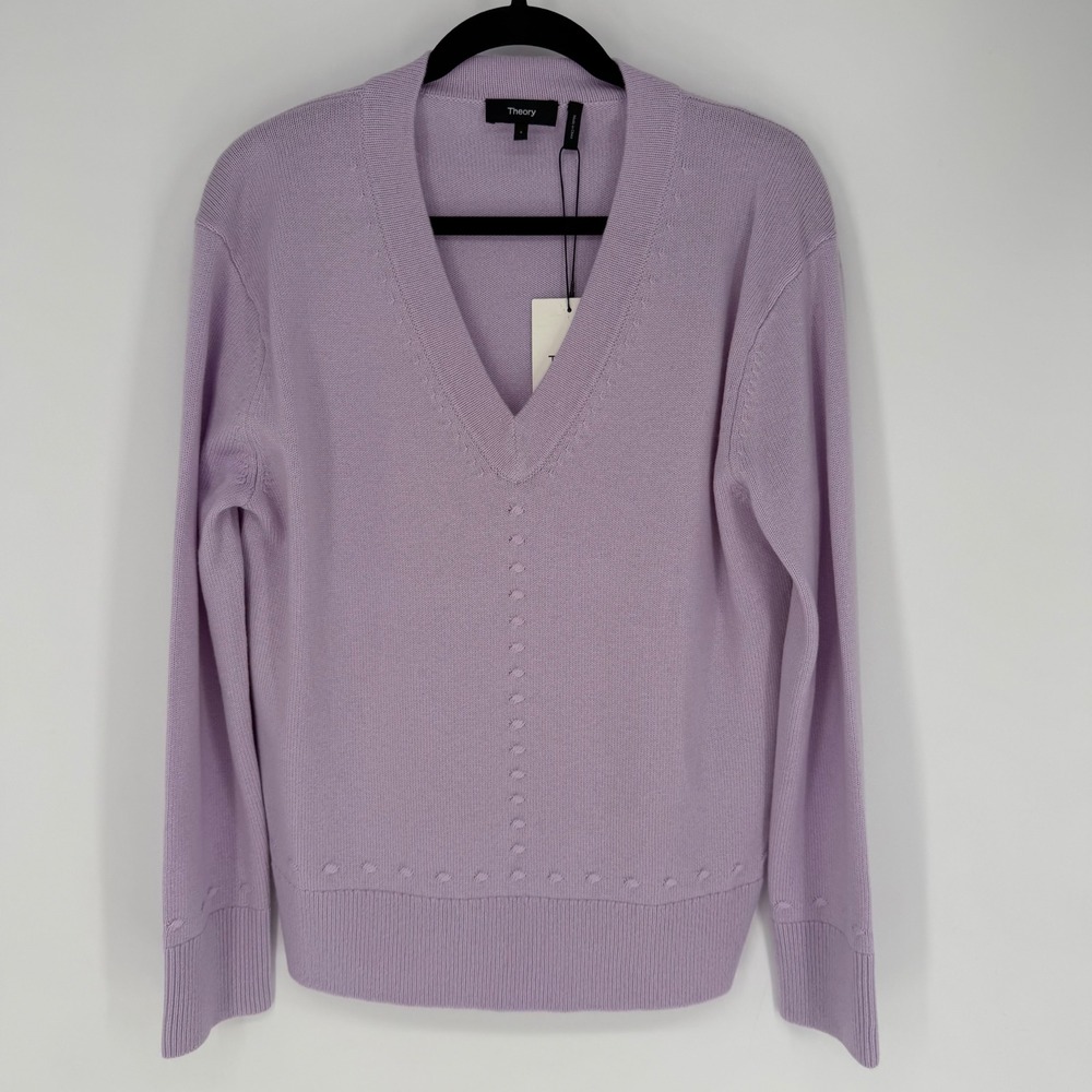 THEORY OVERSIZED V-NECK PULLOVER RE WOOL CASH PRISM LAVENDER NWT SMALL COZY GIRL